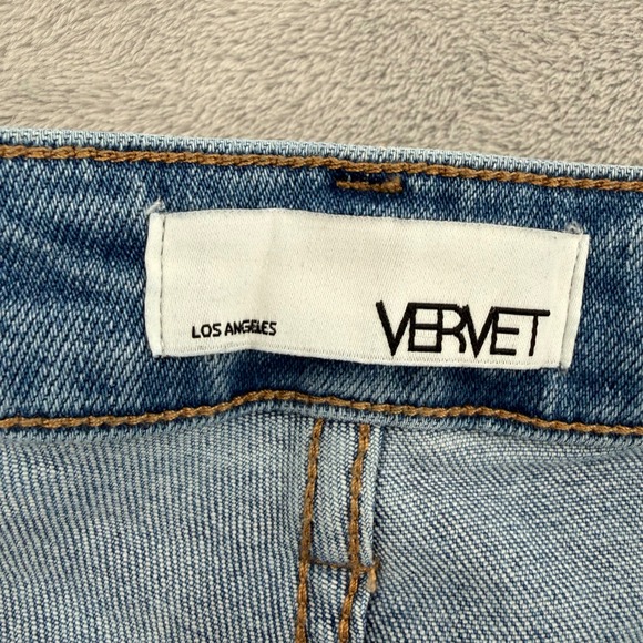 Vervet Los Angeles Crossover Waist Flare Jeans Light Wash Distressed Raw Hem 24 - Picture 7 of 13
